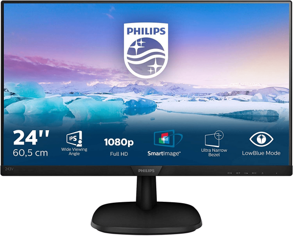 Монитор 23,8" PHILIPS 243V7QDSB/00/01 IPS 1920x1080 75Hz 4мс 250кдм 1000:1 VGA DVI HDMI Черный