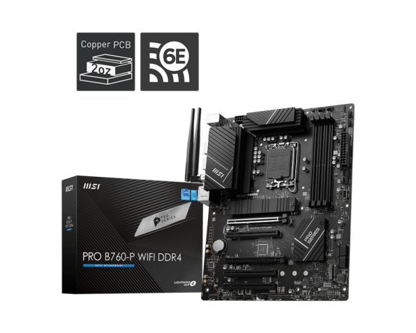 Материнская плата MSI PRO B760-P WIFI DDR4 LGA1700 4xDDR4 4xSATA3 RAID 2xM.2 HDMI DP ATX