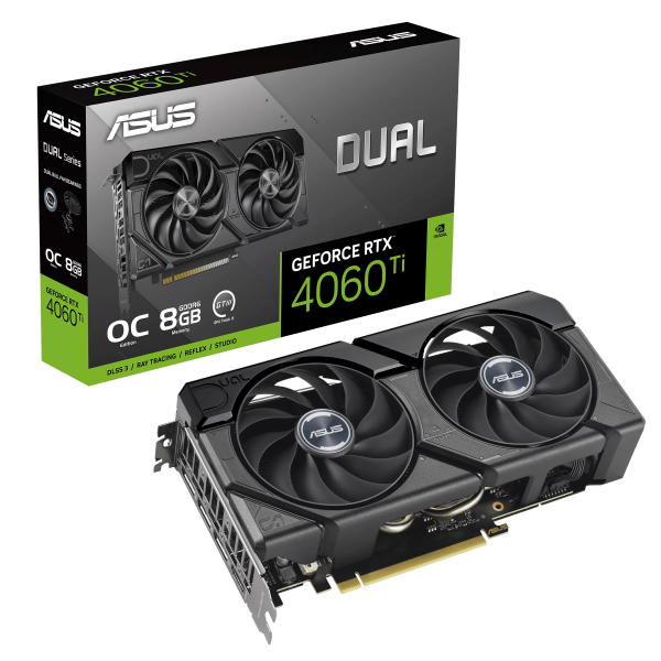 Видеокарта ASUS GeForce RTX4060Ti OC, 8GB GDDR6 128-bit HDMI 3xDP DUAL-RTX4060TI-O8G-EVO