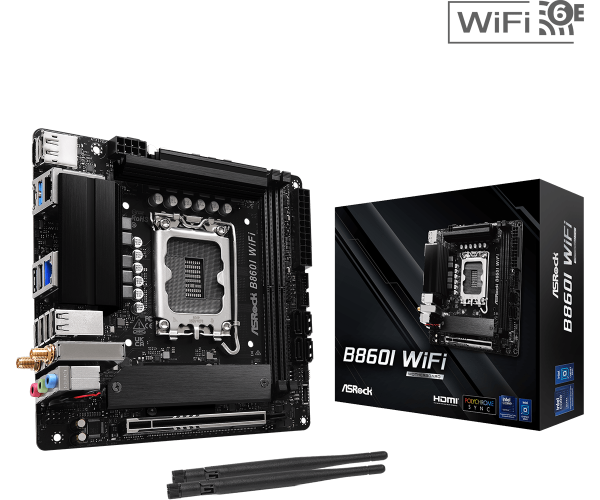 Материнская плата ASRock B860I WIFI LGA1851 2xDDR5 4xSATA 2xM.2 1xHDMI 1xDP WiFi Mini-ITX