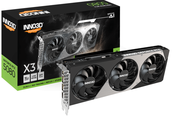 Видеокарта Inno3D GeForce RTX5080 X3, 16G GDDR7 256-bit PCI-E Gen5 1xHDMI 3xDP N50803-16D7-176068N