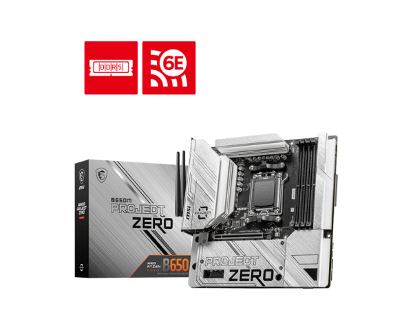 Материнская плата MSI B650M PROJECT ZERO AM5 B650 4xDDR5 4xSATA3 RAID 2xM.2 HDMI DP mATX
