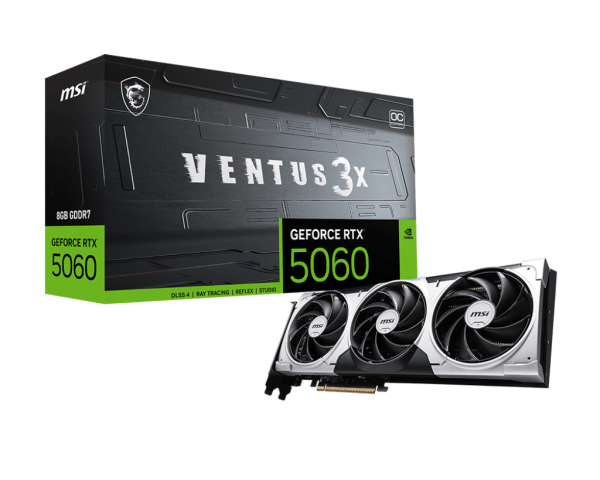 Видеокарта MSI GeForce RTX 5060 8G VENTUS 3X OC, 8G GDDR7 128bit 1xHDMI 3xDP G5060-8V3C