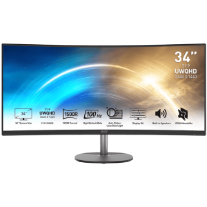 Монитор 34" MSI PRO MP341CQ VA 3440x1440 100Hz 1ms 3000:1 1500R 2xHDMI 1xDP 2x2W Black