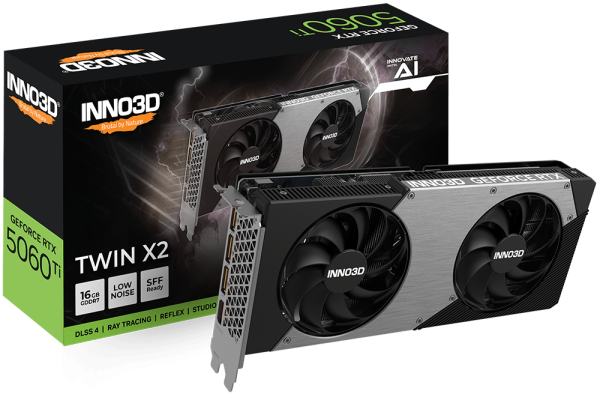 Видеокарта Inno3D GeForce RTX5060 Ti TWIN X2, 16G GDDR7 128-bit HDMI 3xDP N506T2-16D7-191073N