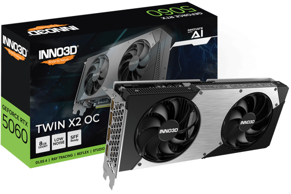 Видеокарта Inno3D GeForce RTX5060 TWIN X2 OC, 8G GDDR7 128-bit HDMI 3xDP N50602-08D7X-195070N