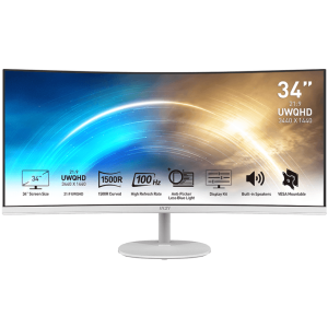 Монитор 34" MSI PRO MP341CQW VA 3440x1440 100Hz 1ms 3000:1 1500R 2xHDMI 1xDP 2x2W White