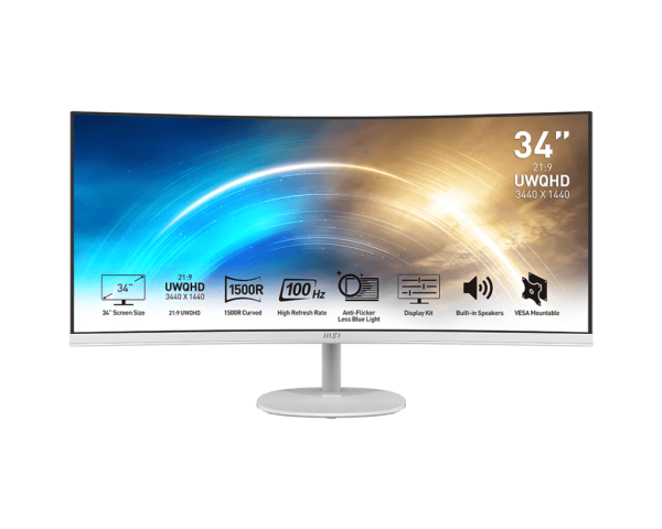 Монитор 34" MSI PRO MP341CQW VA 3440x1440 100Hz 1ms 3000:1 1500R 2xHDMI 1xDP 2x2W White