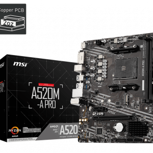 Материнская плата MSI A520M-A PRO AM4 A520 2xDDR4 4xSATA3 RAID 1xM.2 HDMI DVI mATX