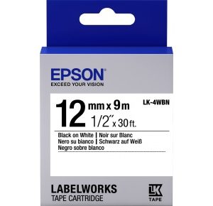 Лента Epson LK4WBN Std Blk/Wht 12/9, 12mm, 9m, C53S654021