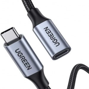Кабель UGREEN US372 USB-C Male to USB-C Female Gen2 Alu Case Braided Extension Cable 1m (Dark gray) 30205