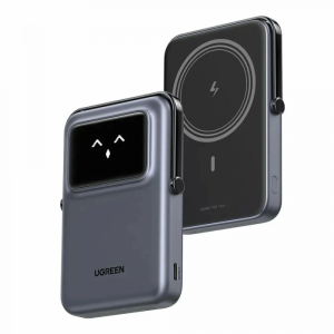 Пауэрбанк UGREEN PB572 45327 10000mAh mini Magnetic Robot Wls 20W(7.5W) USB-C With Hoder Grey