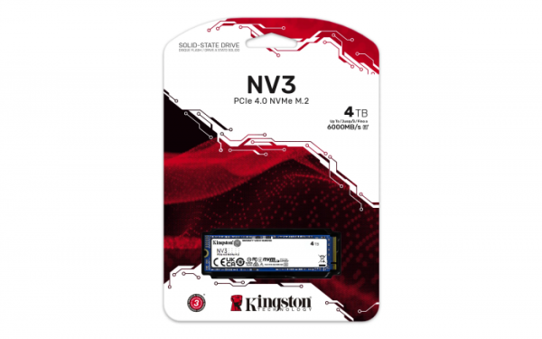 Твердотельный накопитель Kingston NV3, 4000Gb, M2 NVMe PCIe Gen4, Read/write 6000/5000Mb.s SNV3S/4000G