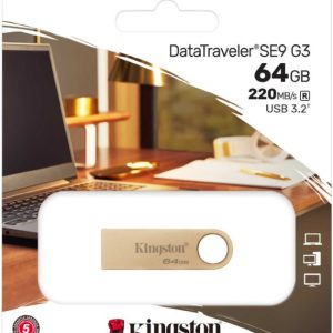 USB Flash Kingston DTSE9G3/64GB SE9 G3 запись до 100мб/с, чтение до 220 мб/с USB 3.2 Gen 1, gold metal