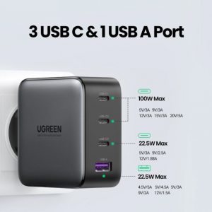 Зарядное устройство Ugreen CD226 USB-A+3*USB-C 100W GaN Tech Fast Charger, 40747